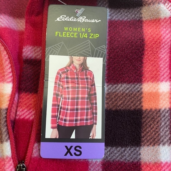 Eddie Bauer Fleece Quarter Zip Pullover Long Sleeve, Red/Pink Plaid, X-Small NWT - Picture 3 of 11